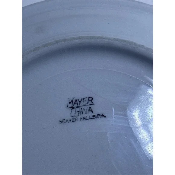 Mayer Restaurant Ware China Dinner Plate 9.5" & Plate 6.25"  Crest Wave Red Vtg - Picture 9 of 10